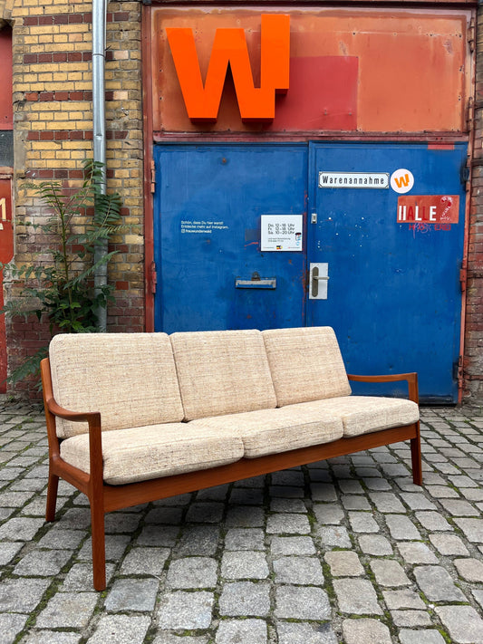 3-Sitzer Sofa Senator beige Wolle Teak von Ole Wanscher für Cado