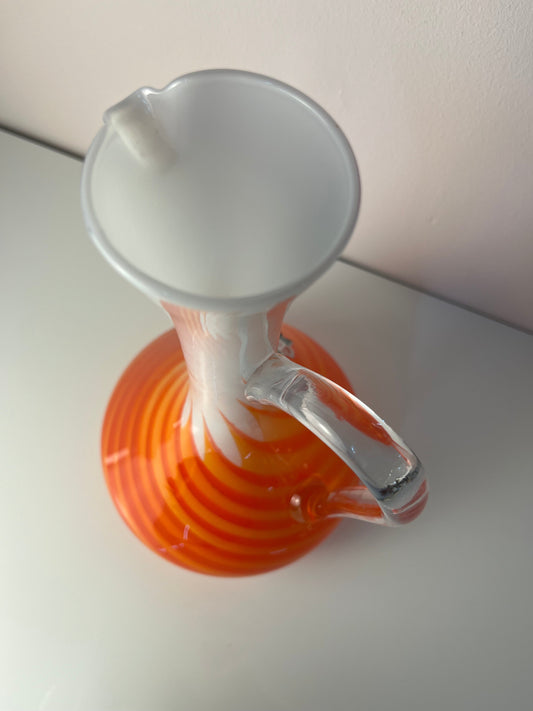 Vintage Henkelvase aus Opalglas mit Flammenmuster von Vetreria Artigiana Sanminiatello
