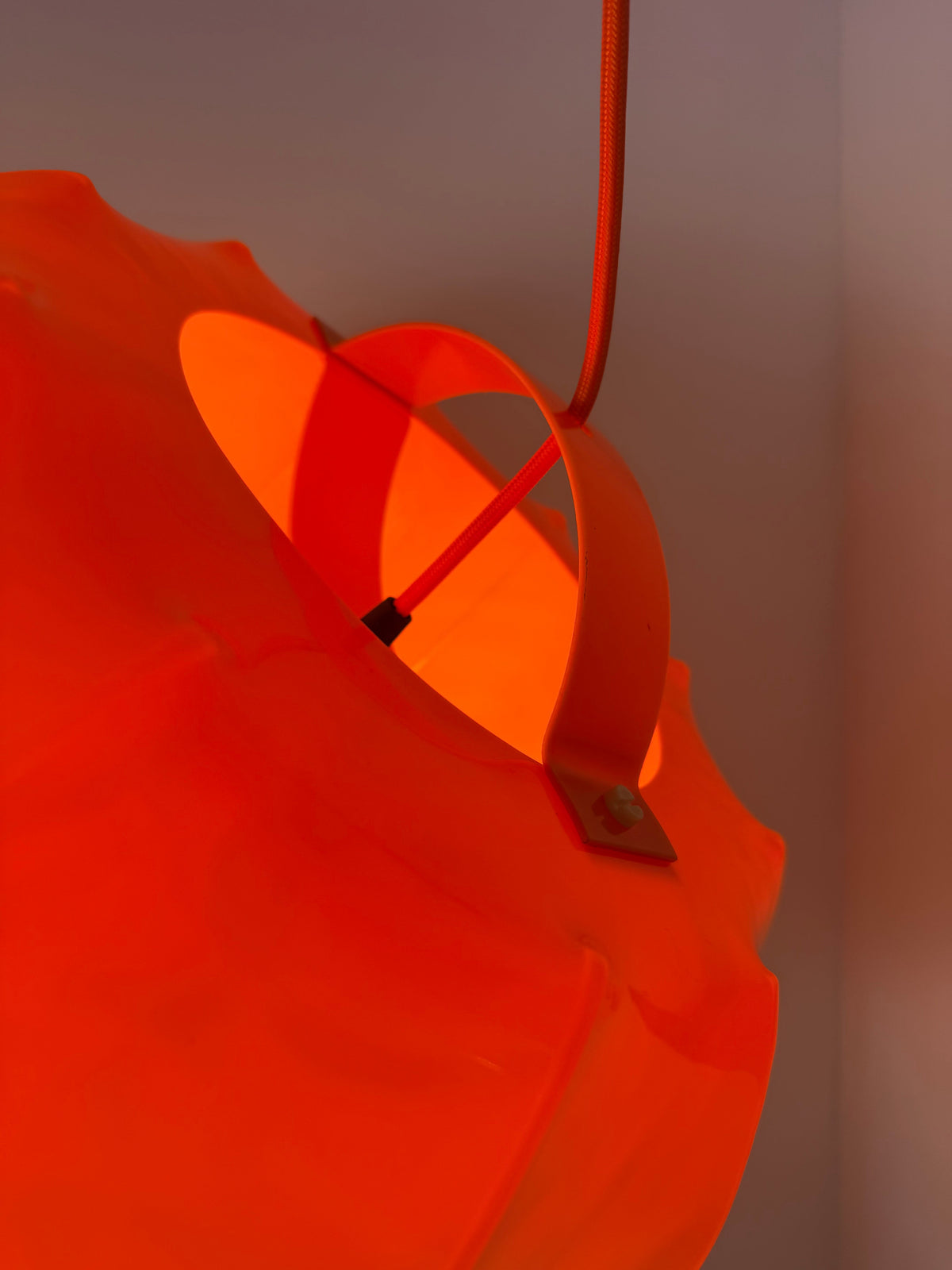 Vintage Hängelampe von Ilka Plast, orange Kürbisform