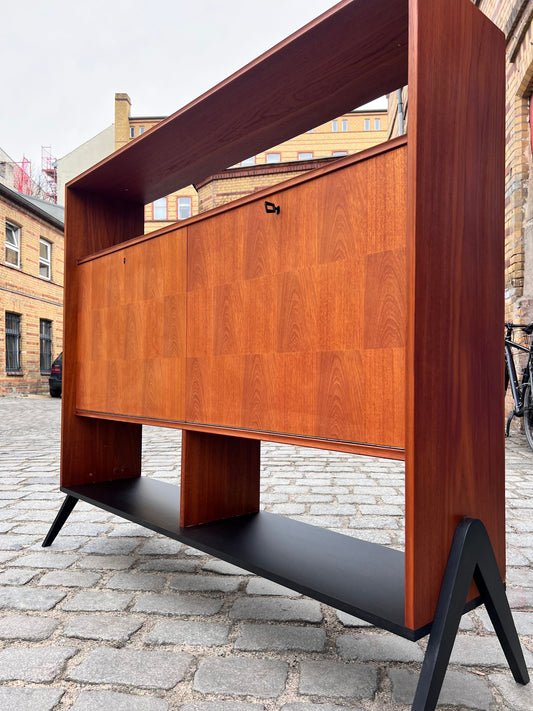 Vintage Schrankregal mit Minibar aus Teak, refurbished, braun schwarz, Dänemark