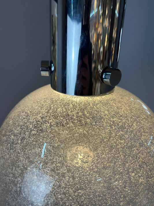 Vintage Hängelampe Chrom Eisglas von Herbert Proft für Glashütte Limburg