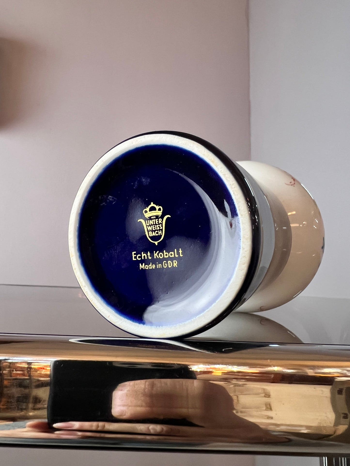 Vintage Vase blau weiß Porzellan von Unterweissbach