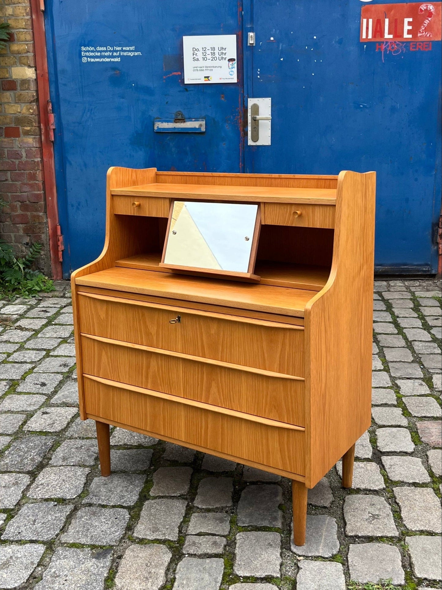 Secrétaire vintage avec miroir en chêne du Danemark