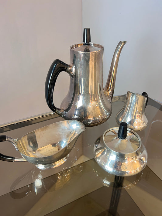 Vintage Kanne Zuckerdose Milchkännchen Sauciere EPNS versilbert von Hans Bunde für COHR Denmark Set