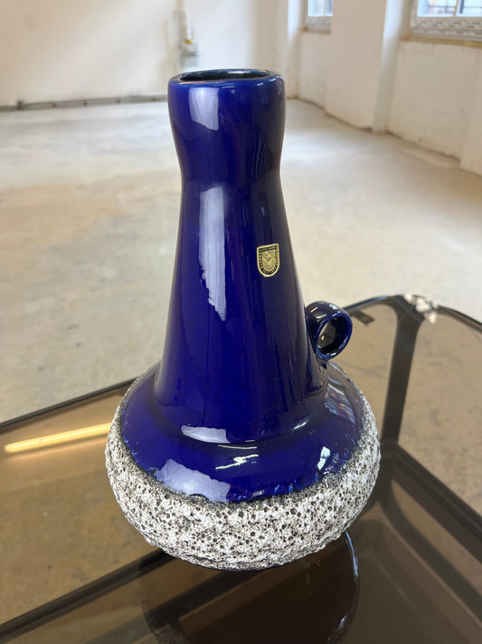 Vintage Vase 408-30 Fat Lava Königsblau von Fohr Keramik schwarzgrafische Struktur