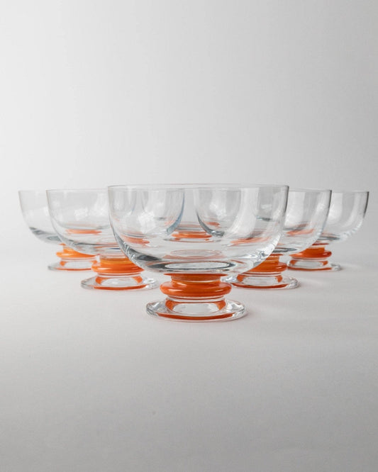 Vintage Murano Glass Drinking Glass Orange by Le Gocce Italy 80s Set of 6