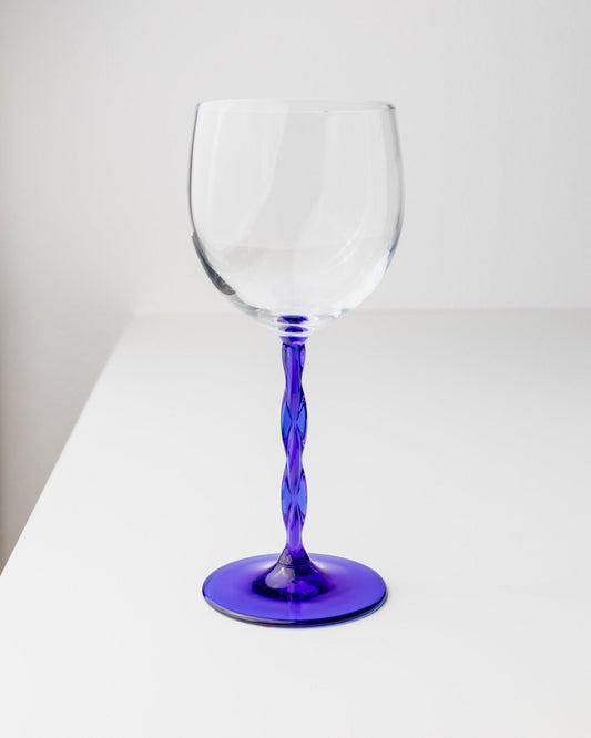 Vintage Weinglas Murano-Glas Kobaltblau gedrehter Stiel 70er Jahre Set von 6