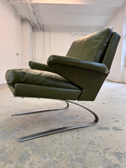 Vintage Sessel Swing Chair von Reinhold Adolf und Hans Jürgen Schröpfer für COR olivgrün Chrom