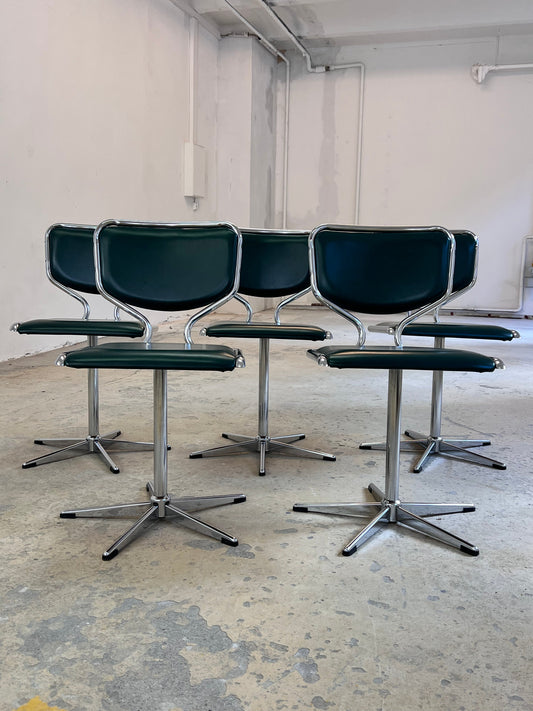 Vintage Drehstuhl grün Kunstleder Chrom drehbar