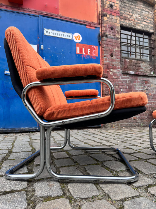 Sessel orange Cord Chrom mit Ottomane von pol international
