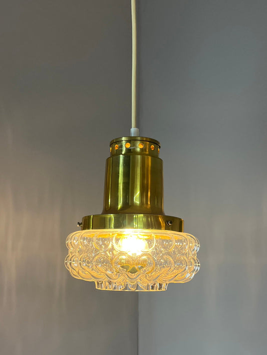 Suspension vintage en verre bullé par Helena Tynell pour Glashütte Limburg