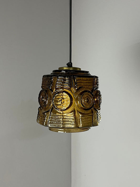 Vintage Hängelampe braun Glas Messing von Vitrika