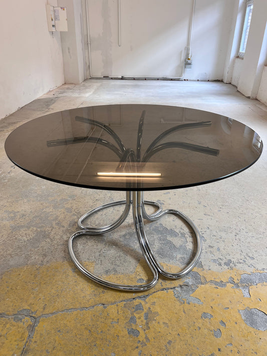 Vintage Esstisch von Gastone Rinaldi für Rima, Rauchglas und Chrom