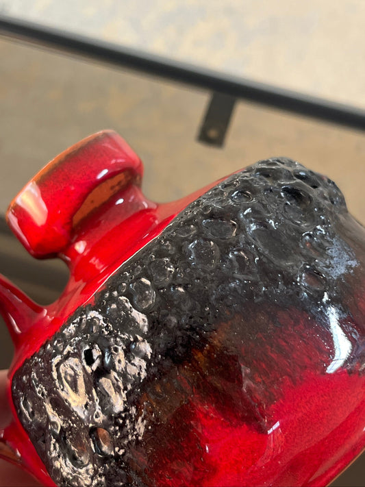 Vintage Vase 210 rot schwarz von Kreutz für Kreutz Keramik Lava-Glasur