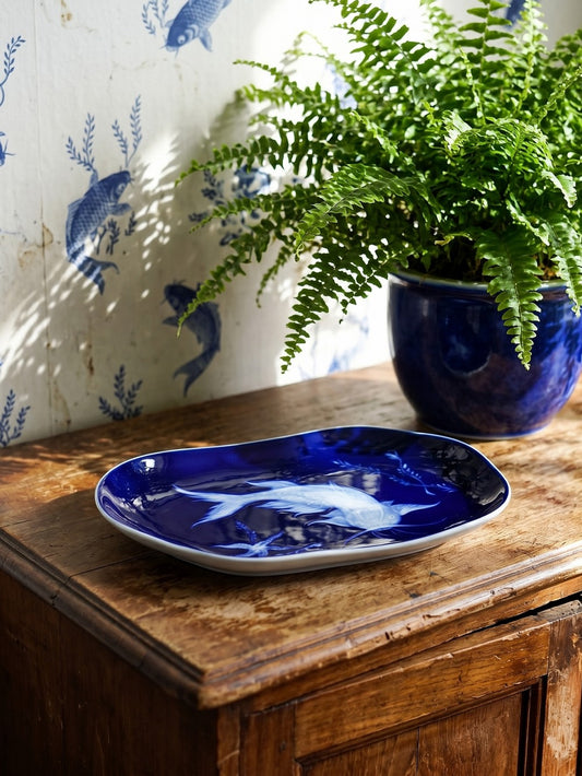 Vintage Schale Limoges Fischdekor japonisierend von Marcel Chaufriasse