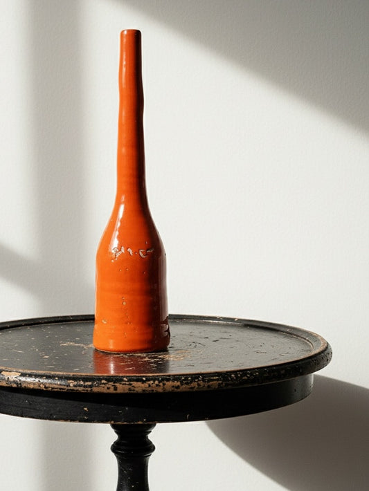 Vintage Lampenfuß Terrakotta orange glasiert Vintage Orange