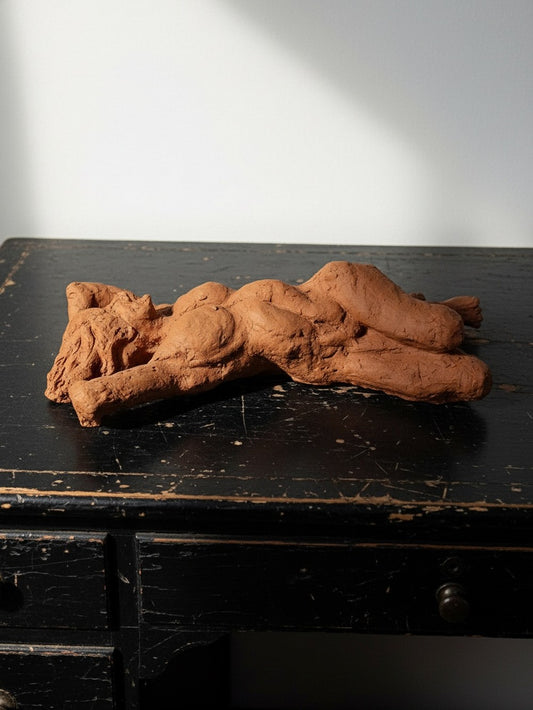 Vintage Skulptur Terrakotta Akt liegend signiert, Attribut Braun Vintage Kunst Terrakotta