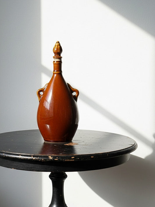 Vintage Keramikflasche braun mit Korkstopfen tabakbraun