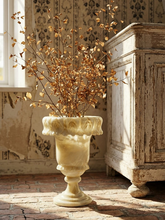 Vintage Medici Vase Alabastermarmor gelb Dekoration