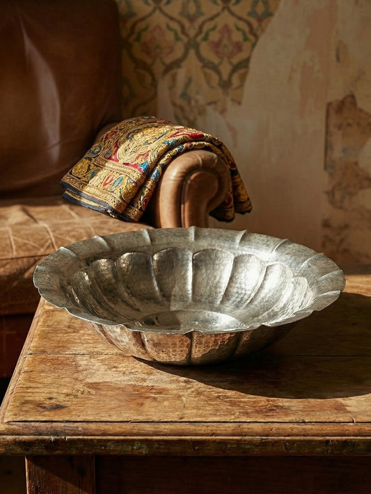 Vintage Servierschale Olri für Olri Italien Silberplattiert handgehämmert