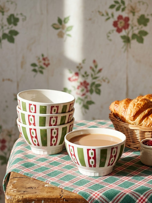 Set von 4 Vintage Kaffeeschale Badonviller Art Déco Dekor