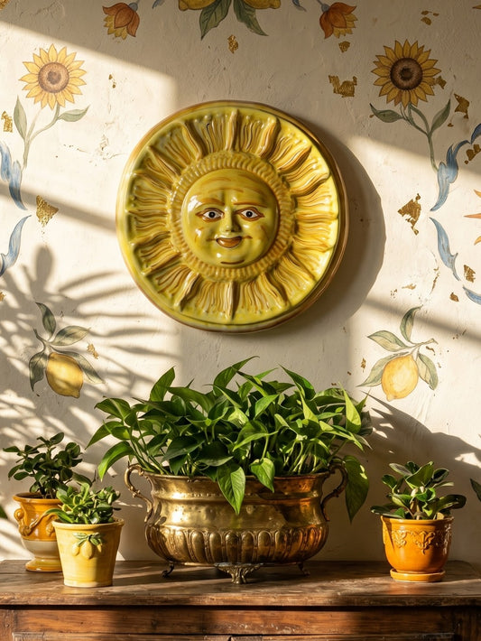 Vintage Wandteller "Decorato a mano Vietri" Sonne aus Majolika von Vietri sul Mare