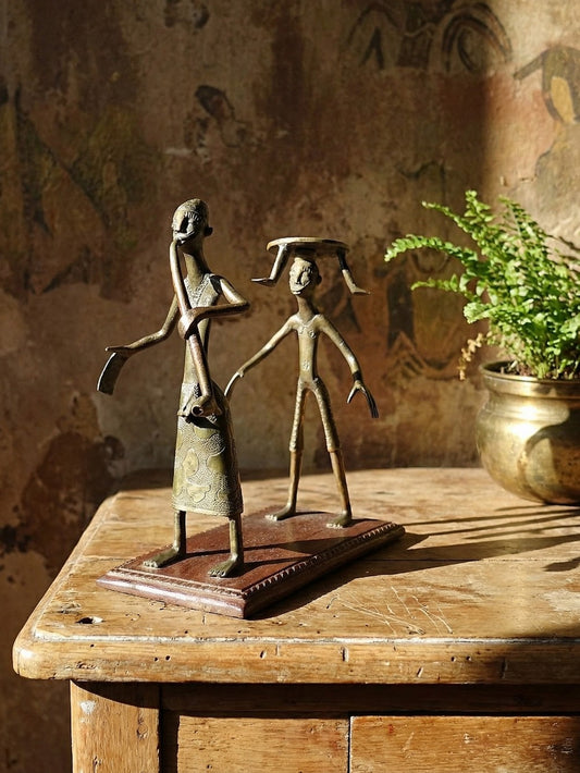 Vintage Figur Fon von Dahomey Benin, einzigartig Lost Wax auf Holzsockel