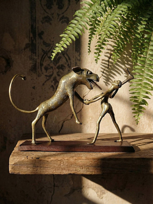 Vintage Bronzeskulptur "Le chasseur et la bête" aus Dahomey, Benin, Afrika