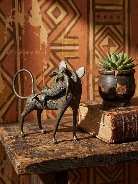 Vintage Bronzefigur Löwe oder Hyäne aus Benin Dahomey Cotonou BraunKunst