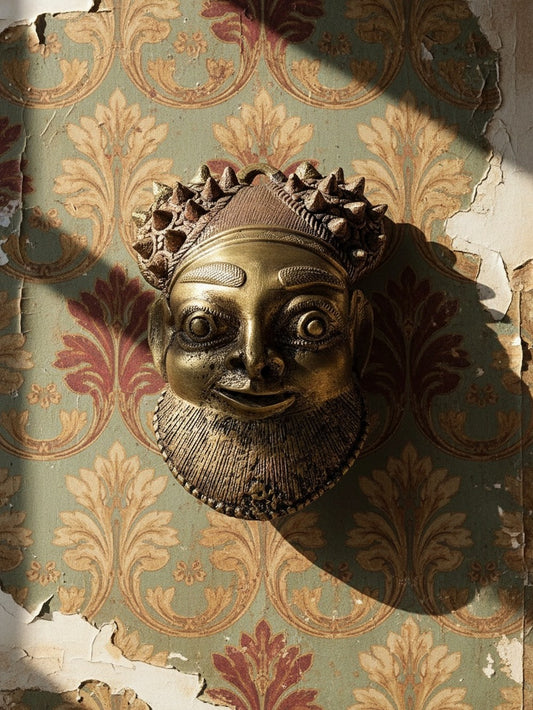 Vintage Maske Oba von Bamoun für GoldDekoration vergoldete Bronze