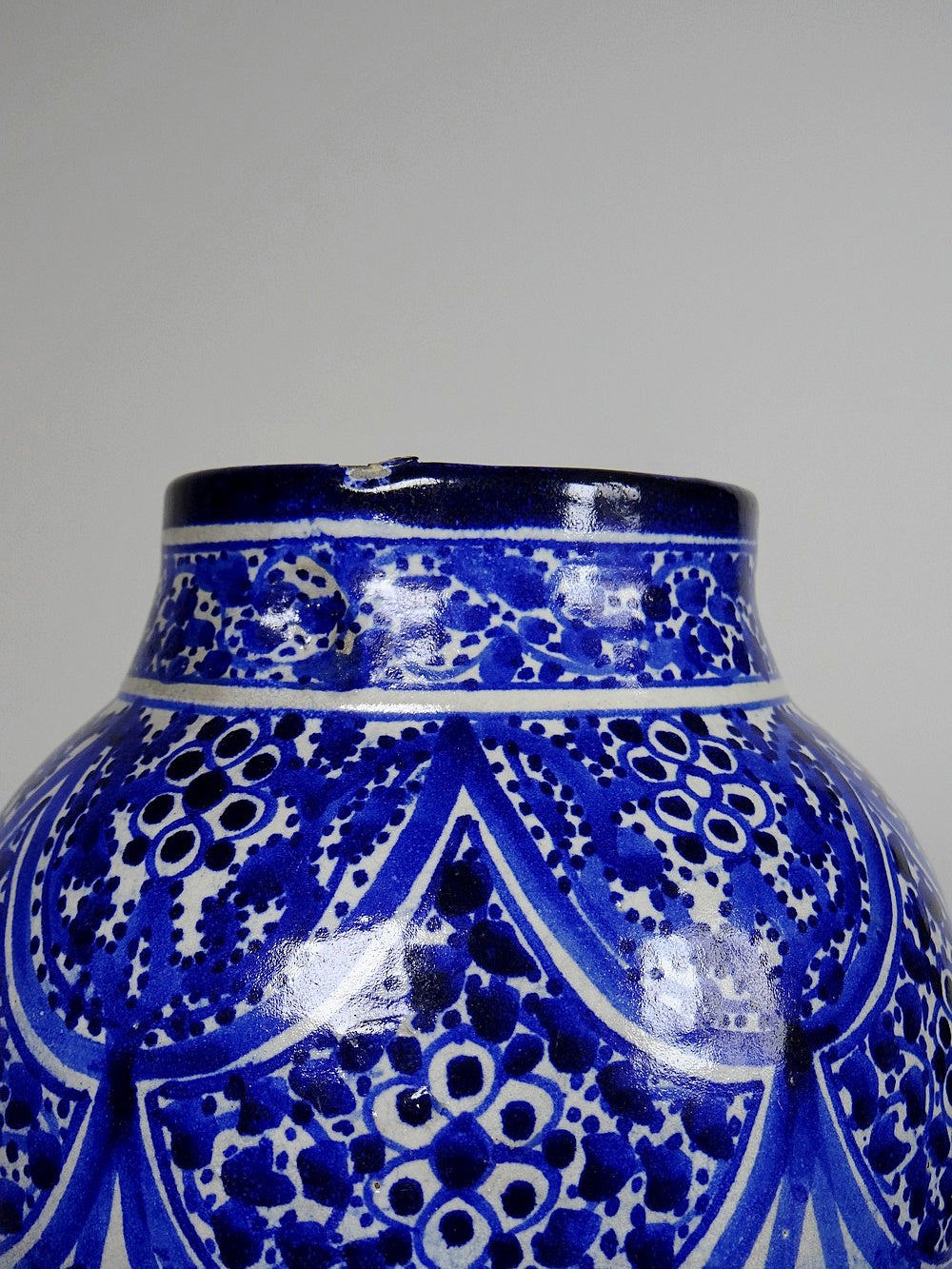 Vintage Vase Khabia aus Fès 19.-20. Jh. Kobaltblau, handgemacht
