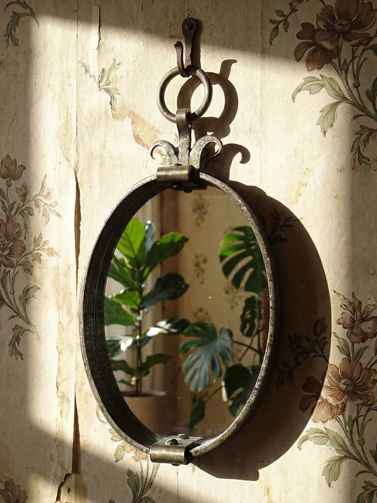 Vintage Spiegel oval Schmiedeeisen handgefertigt, Frankreich