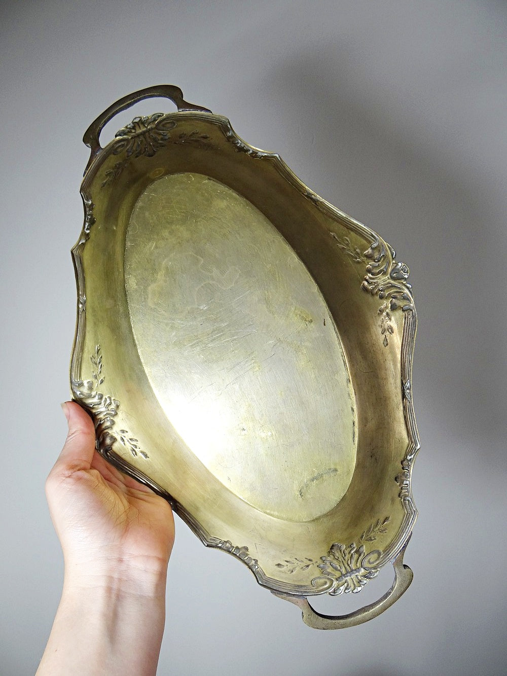 Vintage Schale im Louis XV Stil aus vergoldetem Metall mit Rocaille Dekor
