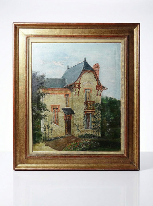Vintage Gemälde Villa Camille von M. Lesoll für Dekoration beige