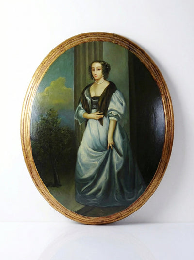 Décoration vintage Médaillon Portrait sur bois à l'huile et à la feuille d'or