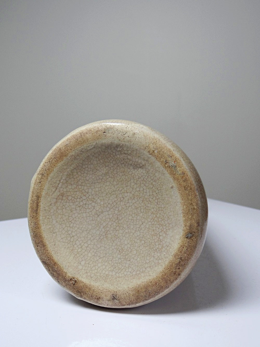 Vintage Art Déco Vase aus beigem Craquelé-Steingut, ca. 1930-1950