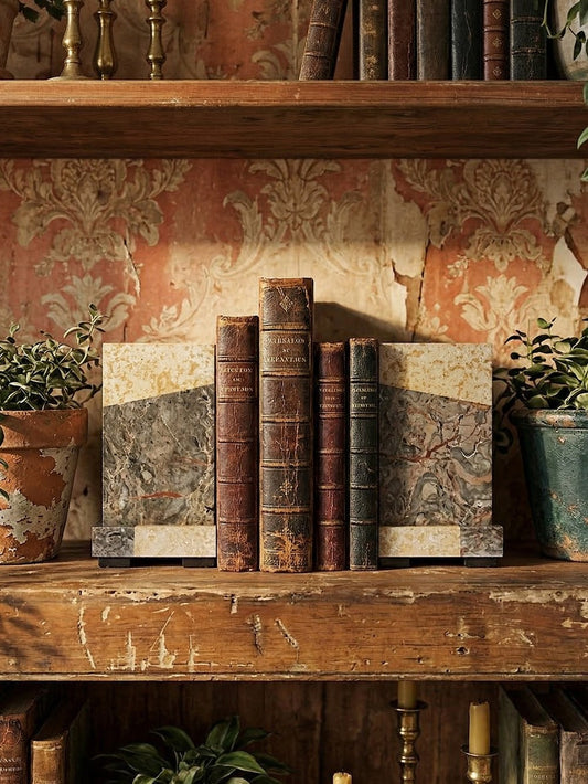 Vintage Set von 2 Buchstütze Art Déco, Kamin Deko, Marmor antik, Frankreich 1920-1930