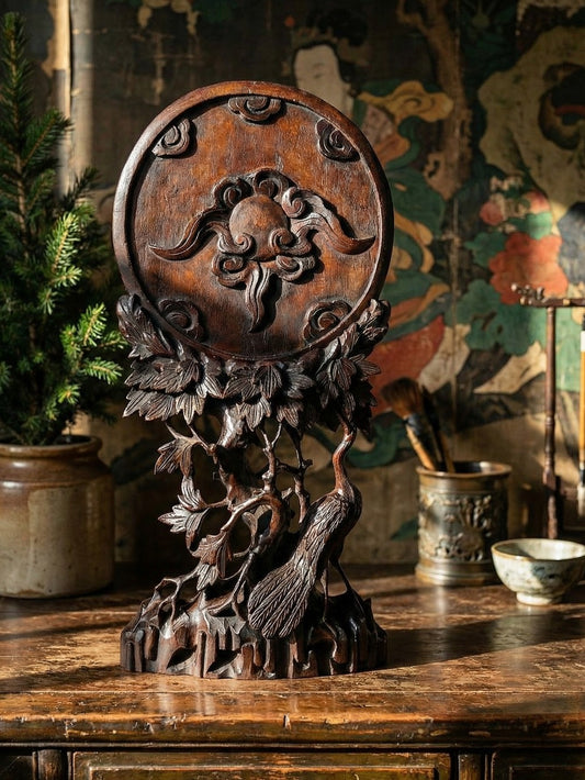 Vintage Tischparavent Rosenholz Sonne Wolken grün Dekoration