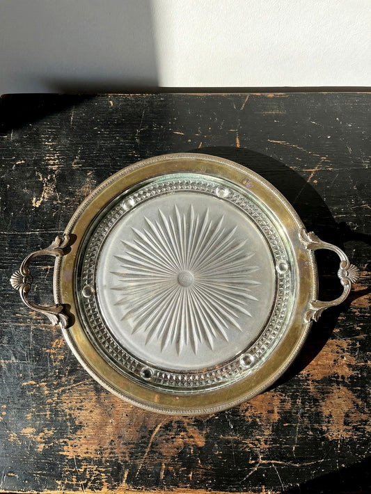 Vintage Serviertablett von Verlys für Verlys France mit Griffen aus Glas und Messing