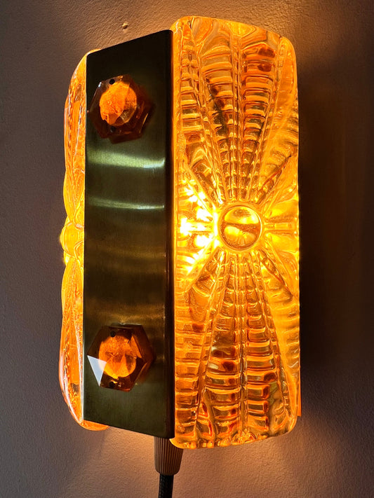 Vintage Wandleuchte Glas Messing von Vitrika