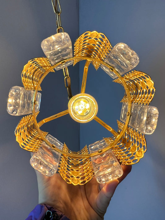 Vintage Hängelampe Glas Messing von Carl Fagerlund für Orrefors