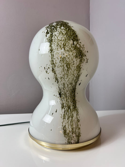 Vintage Tischlampe grün-weiß Glas von Doria