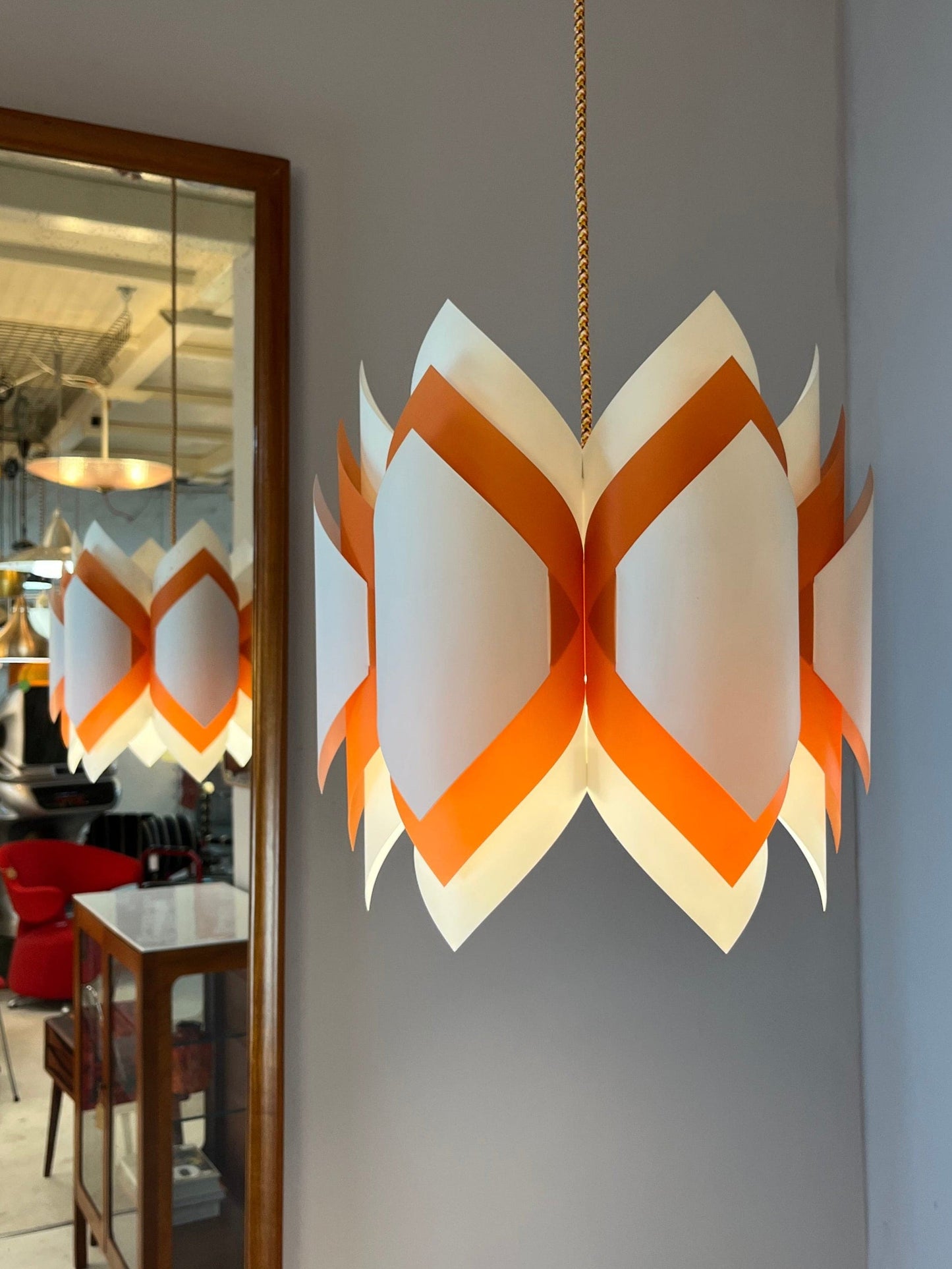 Vintage Hängelampe Ballet orange weiß von Lars Schiøler für P.J. Høyrup