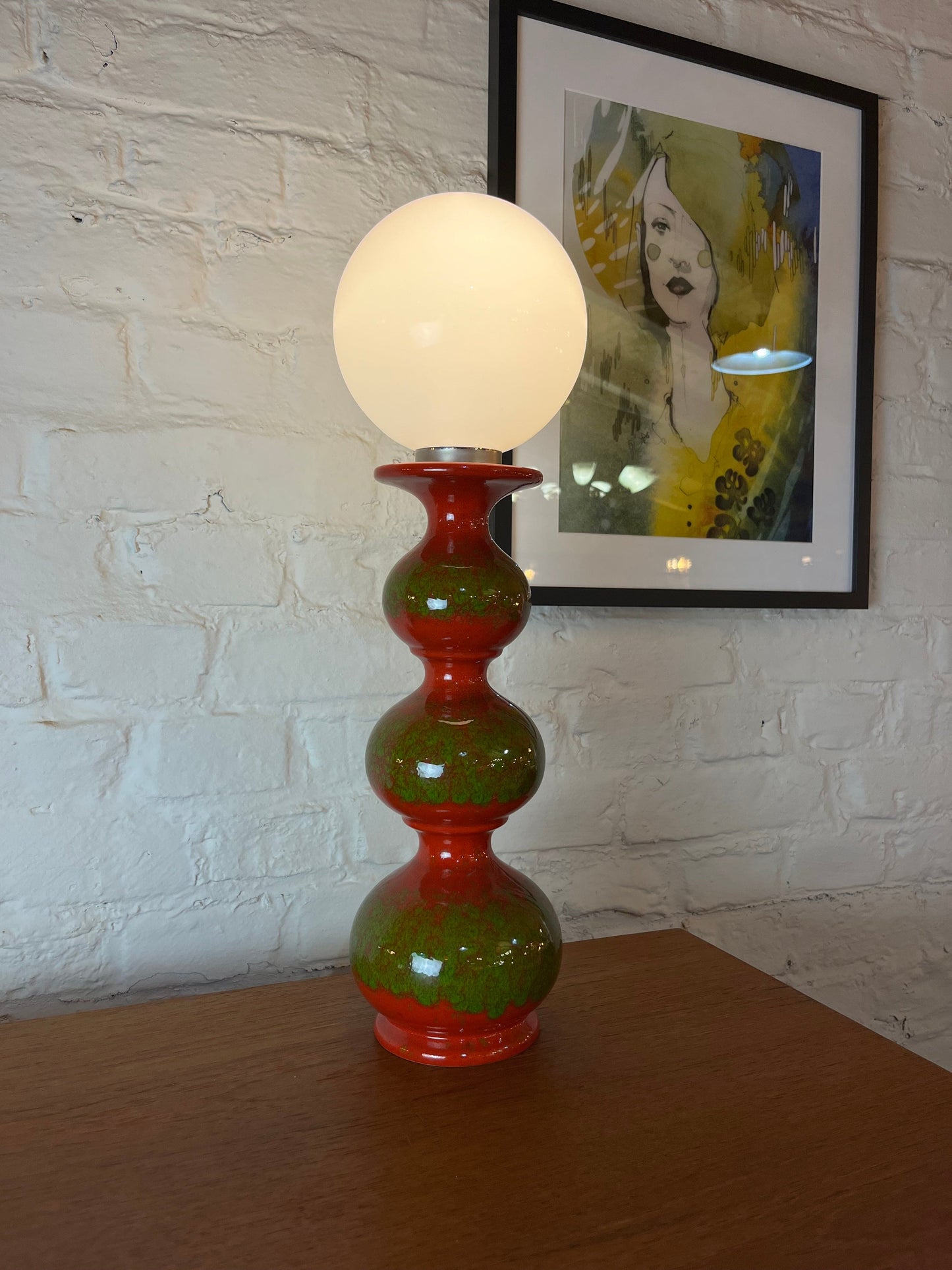 Vintage table lamp Bubble ceramic red green by Kaiser Leuchten