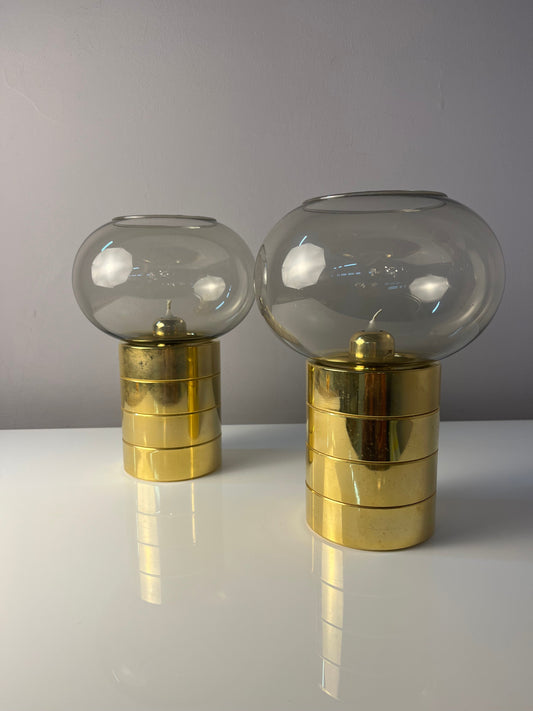 Vintage Kerzenständer von FÖHL für FÖHL Federmechanik Rauchglas Messing