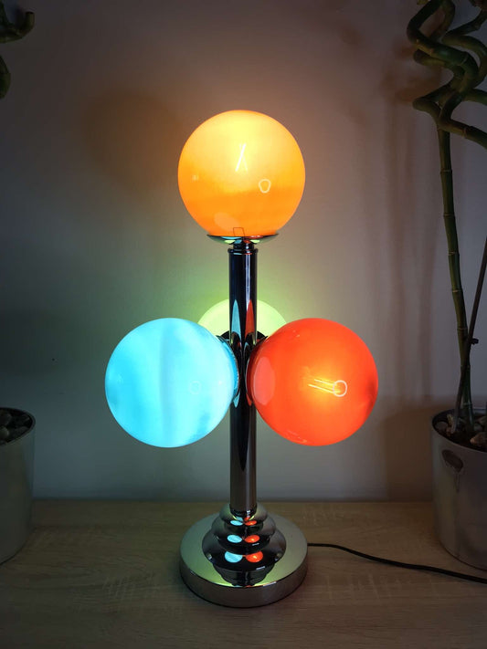 Vintage Tischlampe Space Age bunt chrom Glas Set von 4