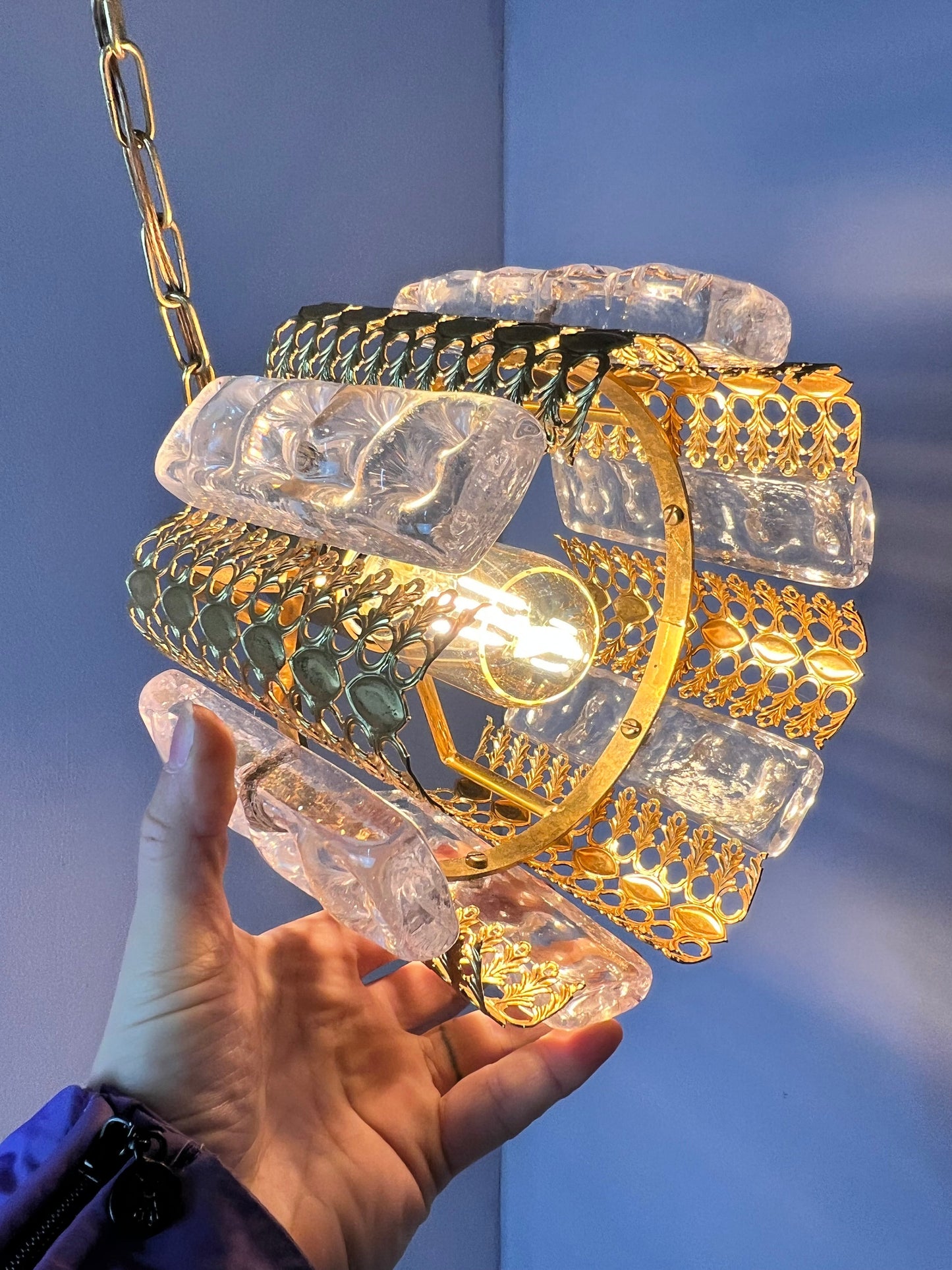 Vintage Hängelampe Glas Messing von Carl Fagerlund für Orrefors