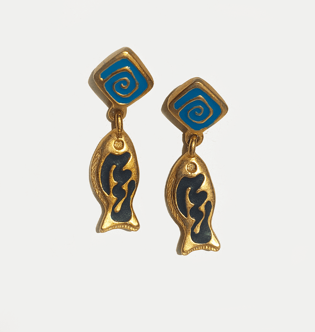 Boucle d'oreille vintage Poisson Gold en métal très bien modelé
