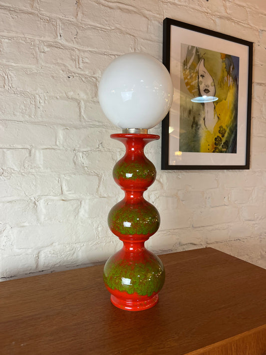 Vintage Tischlampe Bubble Keramik rot grün von Kaiser Leuchten