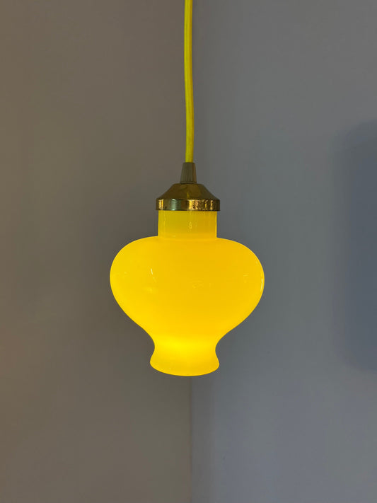 Vintage Hängelampe gelb Glas von Holmegaard